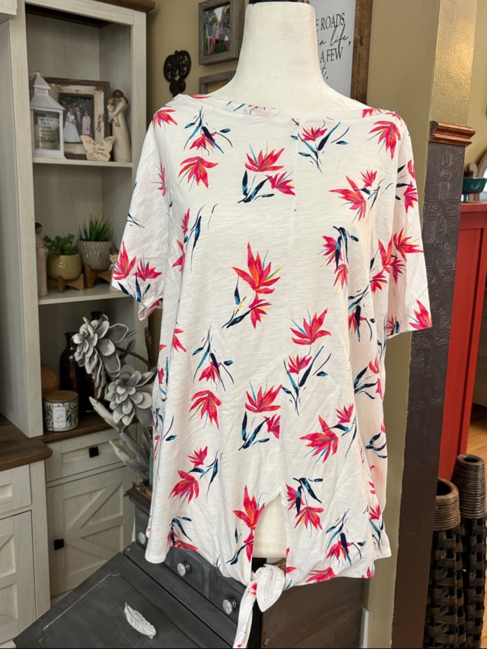Love & Legend Short-Sleeve Floral Tie-Front Top, Size 1X